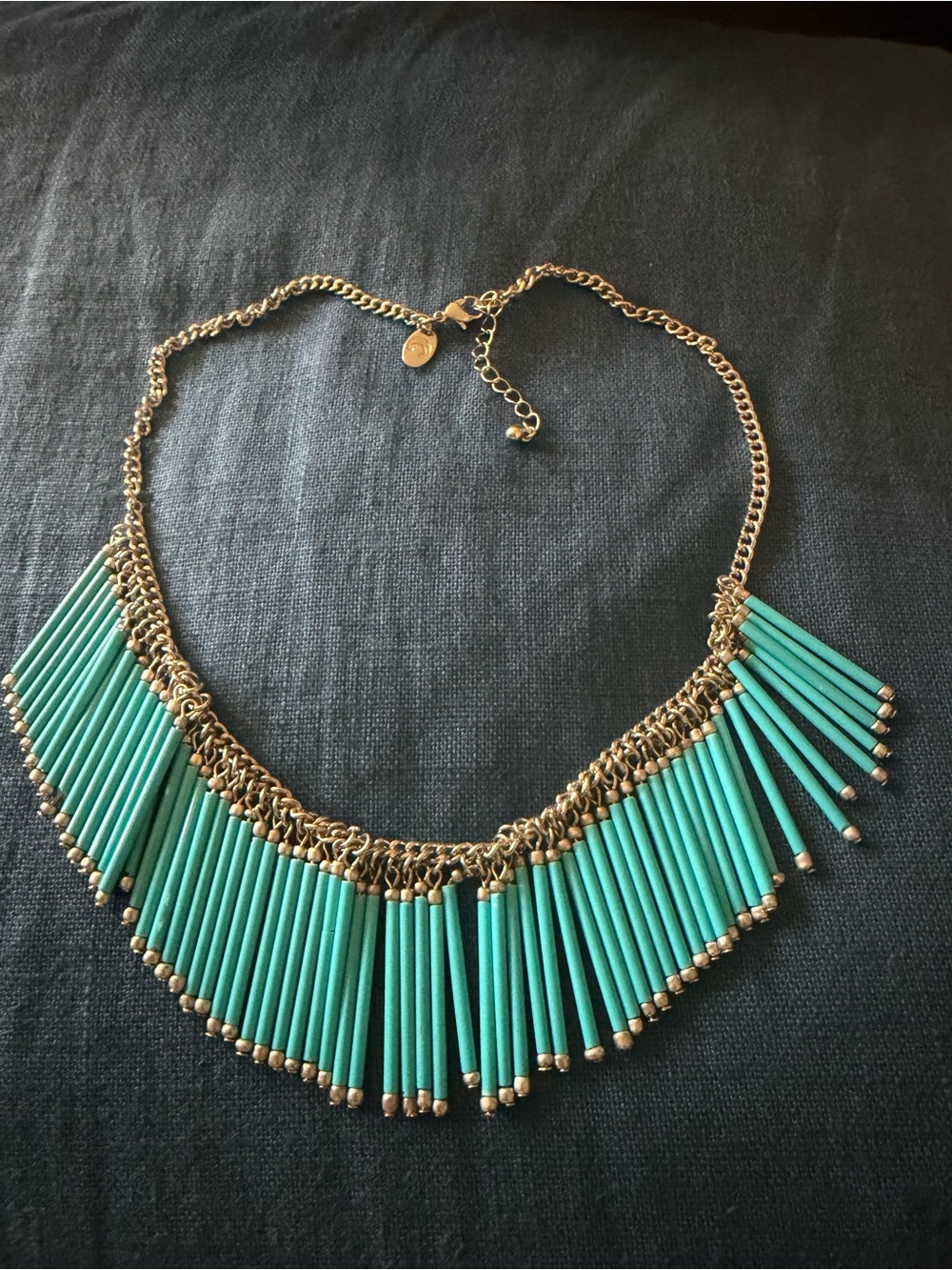 Gold-Tone Necklace with Turquoise Fringe